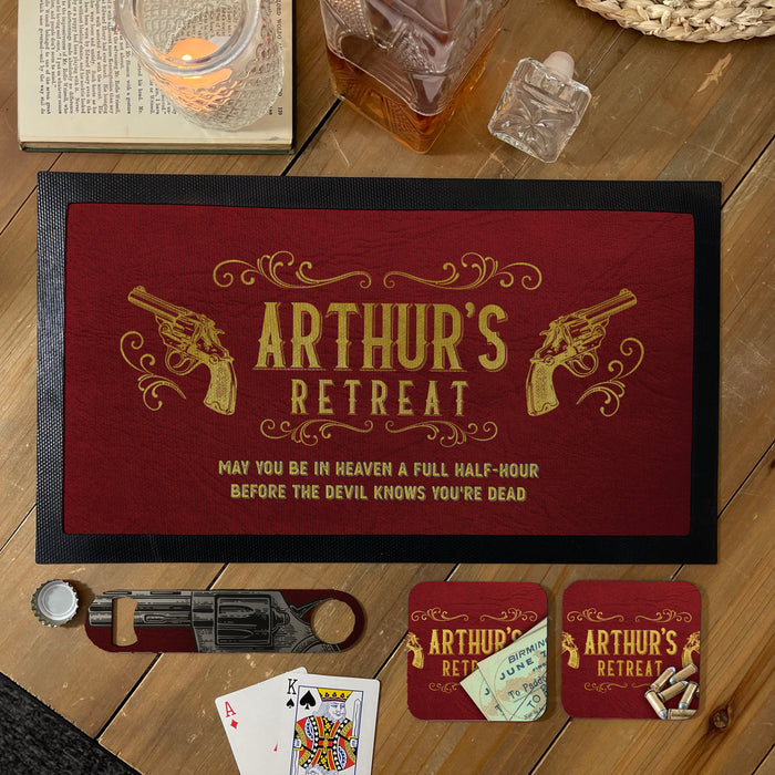 Personalised Bar Mat | Peaky Blinders Garrison Tavern Fan | Revolver Bottle Opener | 1920s Horse Racing Props Coasters | Custom Fathers Day