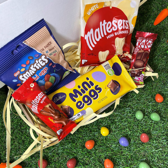 Easter Kids Treat Box | Chocolate Letterbox Pack | Personalised Cute Bunny Mug with Eggs | Any Name Customised Gift Optional Treats