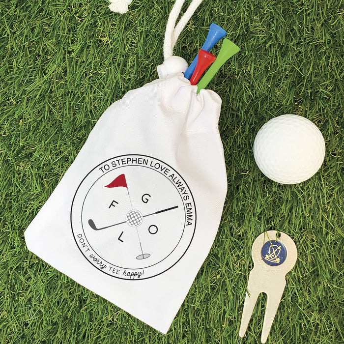 Personalised Golf Tee Pouch | Don't Worry Tee Happy | Golf Tee Bag Gift | Funny Golfing Bag | Stocking Stuffer, Birthday, Fathers Day