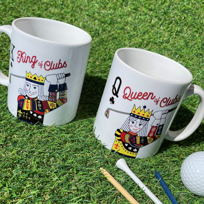 King & Queen of Clubs Personalised Mug + Coaster Gift, Set for Golfing Couple, Engagement, Wedding, Anniversary, Mothers Day, Retirement