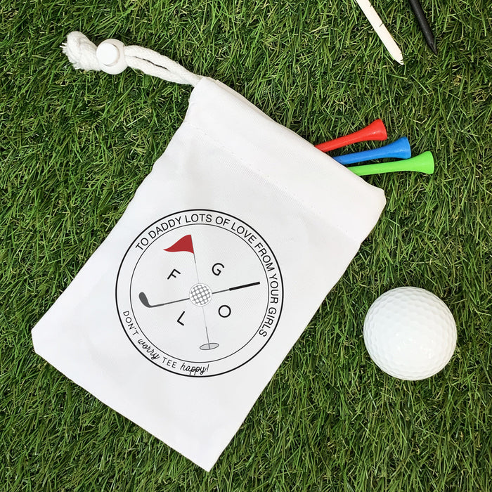 Personalised Golf Tee Pouch | Don't Worry Tee Happy | Golf Tee Bag Gift | Funny Golfing Bag | Stocking Stuffer, Birthday, Fathers Day