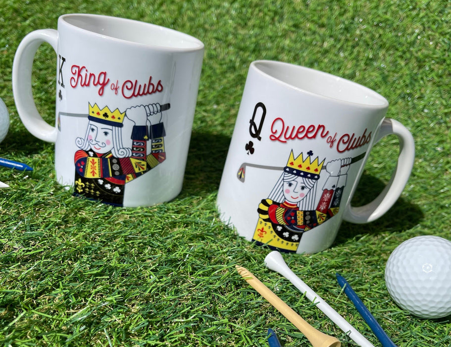 King & Queen of Clubs Personalised Mug + Coaster Gift, Set for Golfing Couple, Engagement, Wedding, Anniversary, Mothers Day, Retirement