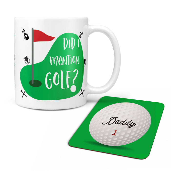 Gift for Golfer | Funny Mug Golf Gift | Did I Mention Golf Birthdays Gifts Idea for Golfer | Mug & Personalised Golf Ball Coaster Set Father