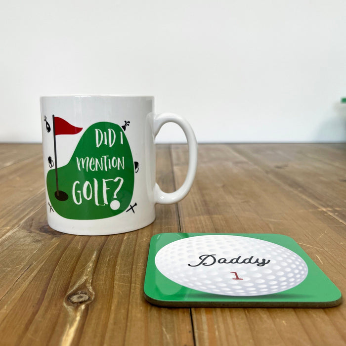 Gift for Golfer | Funny Mug Golf Gift | Did I Mention Golf Birthdays Gifts Idea for Golfer | Mug & Personalised Golf Ball Coaster Set Father