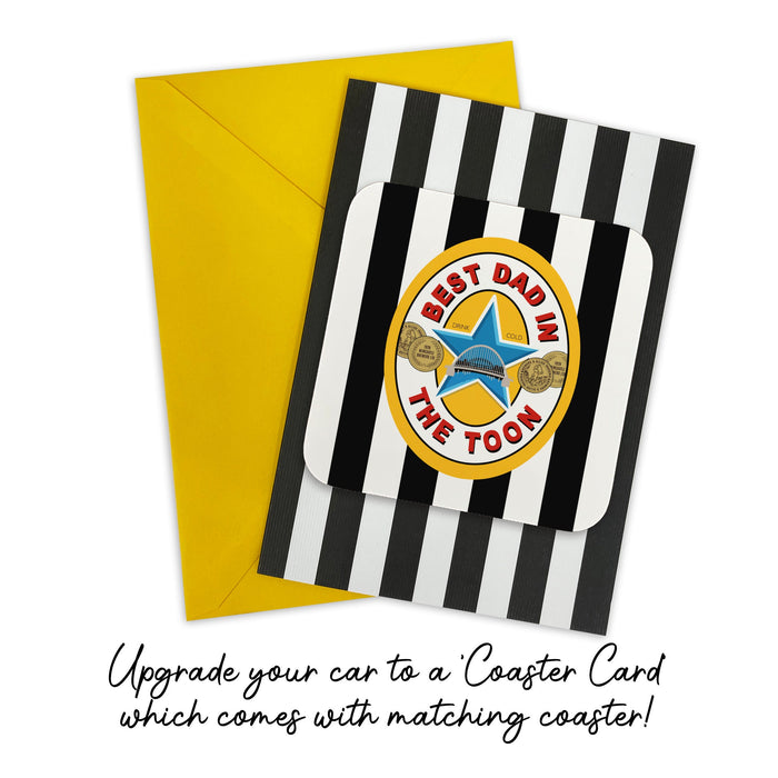 Best Dad in the Toon Geordie Greetings Card | Fathers Day Card | Best Dad Football Fan | Retro Newcastle Strip Brown Ale | For Geordies