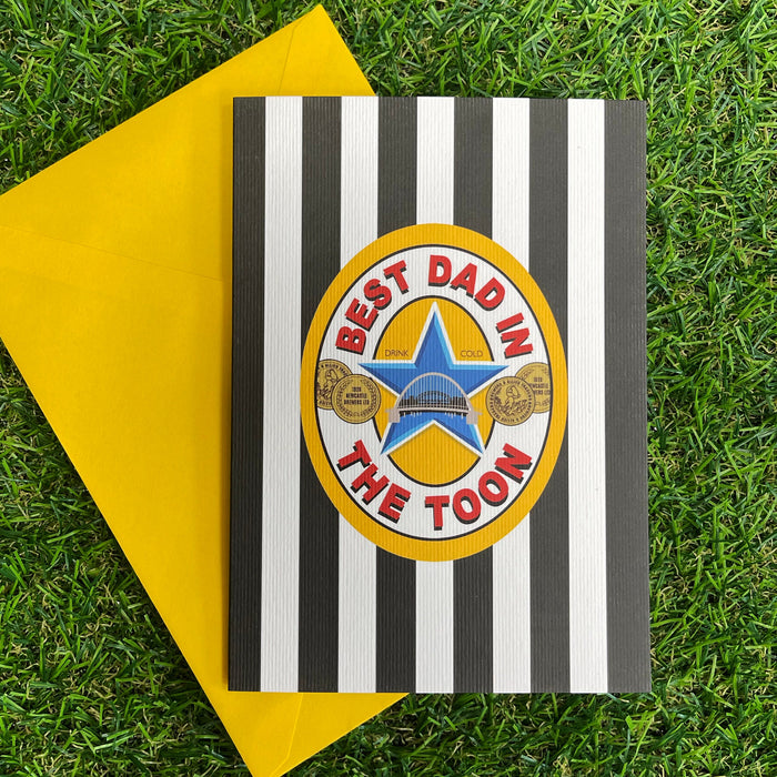 Best Dad in the Toon Geordie Greetings Card | Fathers Day Card | Best Dad Football Fan | Retro Newcastle Strip Brown Ale | For Geordies