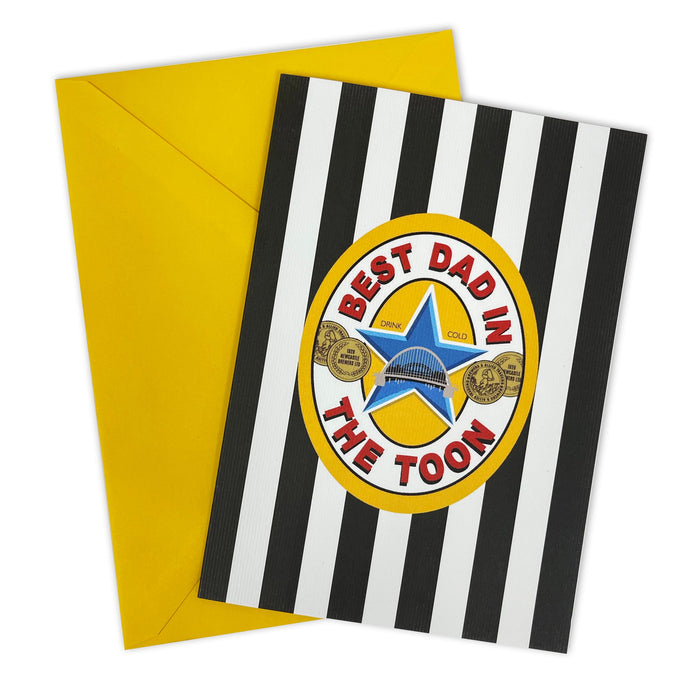 Best Dad in the Toon Geordie Greetings Card | Fathers Day Card | Best Dad Football Fan | Retro Newcastle Strip Brown Ale | For Geordies