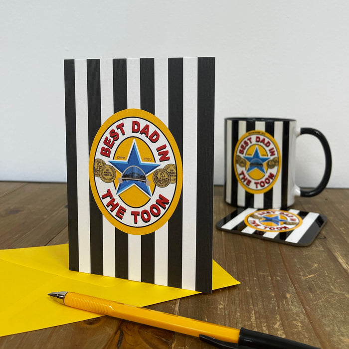 Best Dad in the Toon Geordie Greetings Card | Fathers Day Card | Best Dad Football Fan | Retro Newcastle Strip Brown Ale | For Geordies