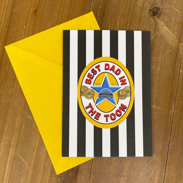 Best Dad in the Toon Geordie Greetings Card | Fathers Day Card | Best Dad Football Fan | Retro Newcastle Strip Brown Ale | For Geordies