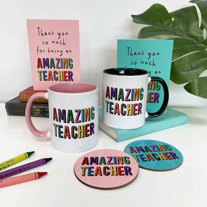 Personalised Amazing Teacher Gift Mug & Coaster - Thank You Teacher Gift - For First School, Primary, Middle School Teacher, Tutor, Lecturer