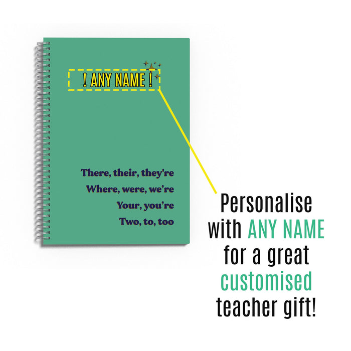 Funny Gift For English Teacher Personalised Notepad - Grammar Joke Tricky Words - Custom Any Name - End of term gift for Reception Reader TA