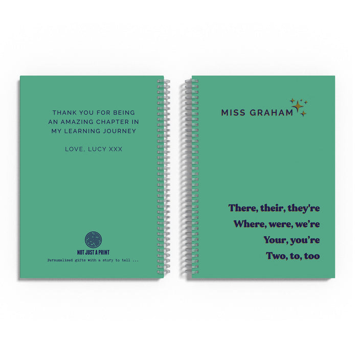 Funny Gift For English Teacher Personalised Notepad - Grammar Joke Tricky Words - Custom Any Name - End of term gift for Reception Reader TA