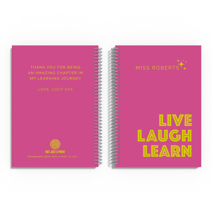 Personalised Gift For English Teacher Notepad - Funny Live Laugh Learn - Customised Any Name - End of term gift for Reception Reader TA LSA