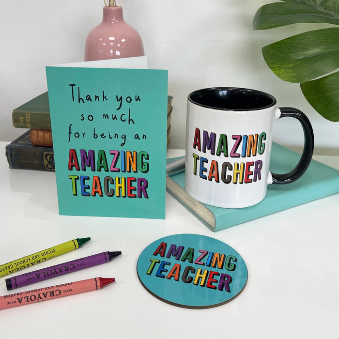 Personalised Amazing Teacher Gift Mug & Coaster - Thank You Teacher Gift - For First School, Primary, Middle School Teacher, Tutor, Lecturer