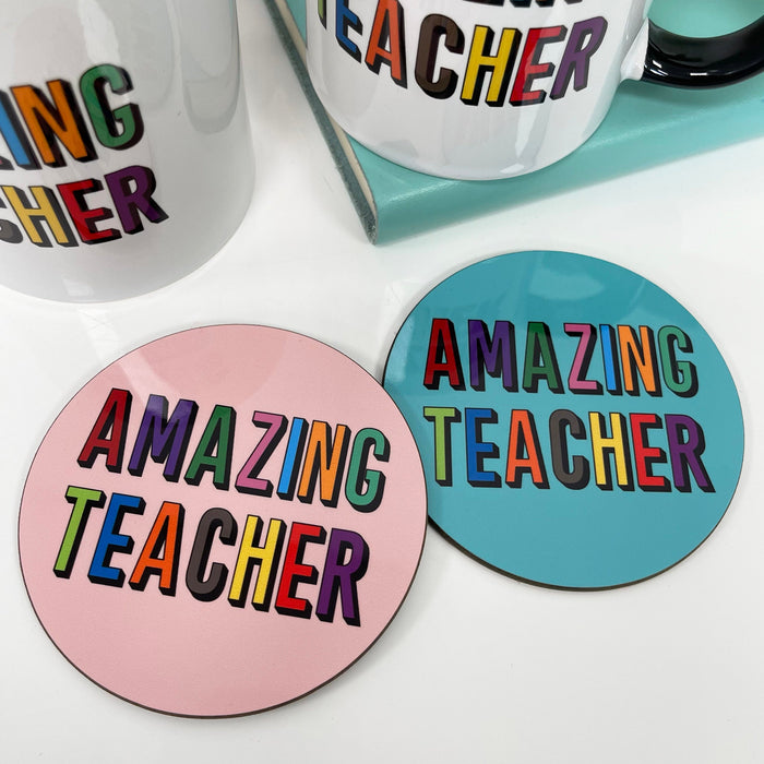 Personalised Amazing Teacher Gift Mug & Coaster - Thank You Teacher Gift - For First School, Primary, Middle School Teacher, Tutor, Lecturer