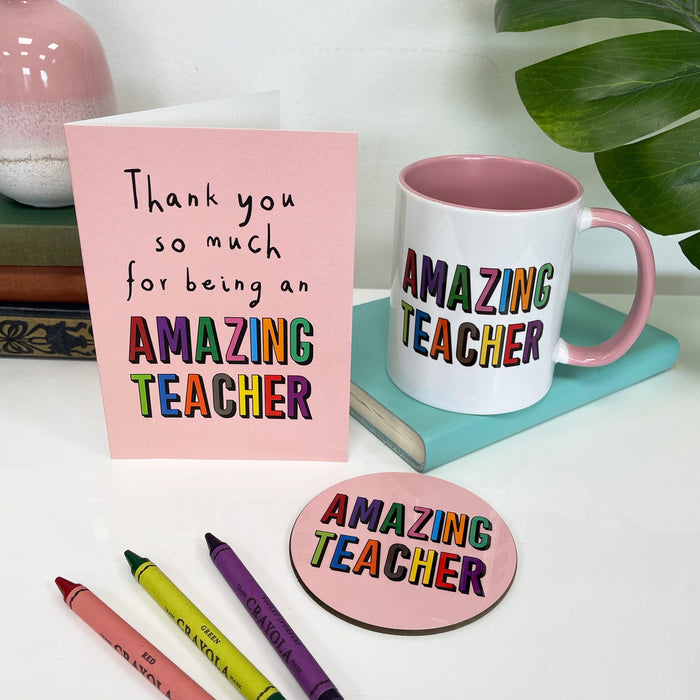 Personalised Amazing Teacher Gift Mug & Coaster - Thank You Teacher Gift - For First School, Primary, Middle School Teacher, Tutor, Lecturer