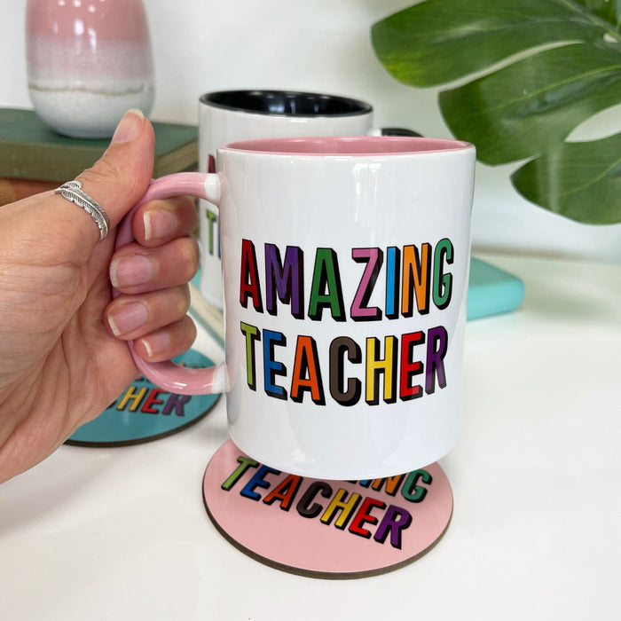 Personalised Amazing Teacher Gift Mug & Coaster - Thank You Teacher Gift - For First School, Primary, Middle School Teacher, Tutor, Lecturer