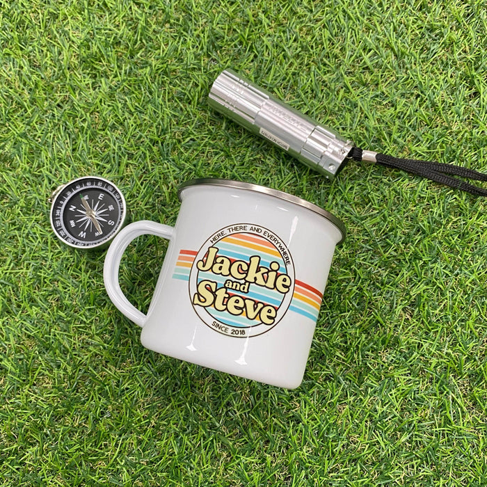 Personalised Retro Enamel Camping Mug | Gift for Caravanner or Campervan driver | Custom Campfire Mug