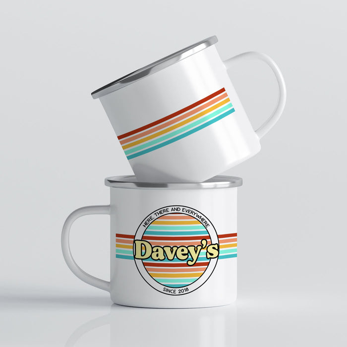 Personalised Retro Enamel Camping Mug | Gift for Caravanner or Campervan driver | Custom Campfire Mug