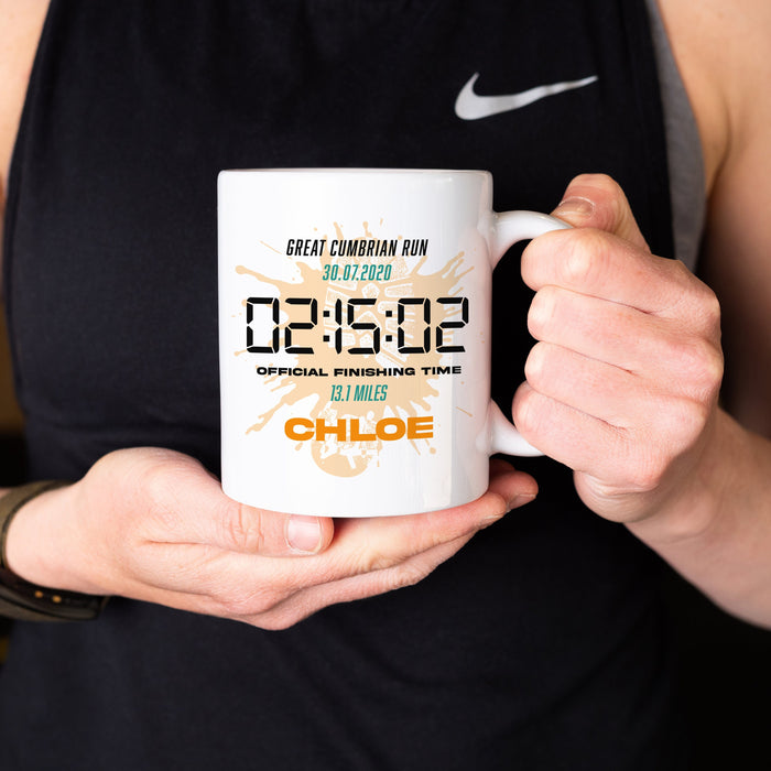 Personalised Running Gift - Mug & FREE COASTER - Timeless Gift for Runner - Celebrate a 5k 10km Half Marathon Result with a Custom Print