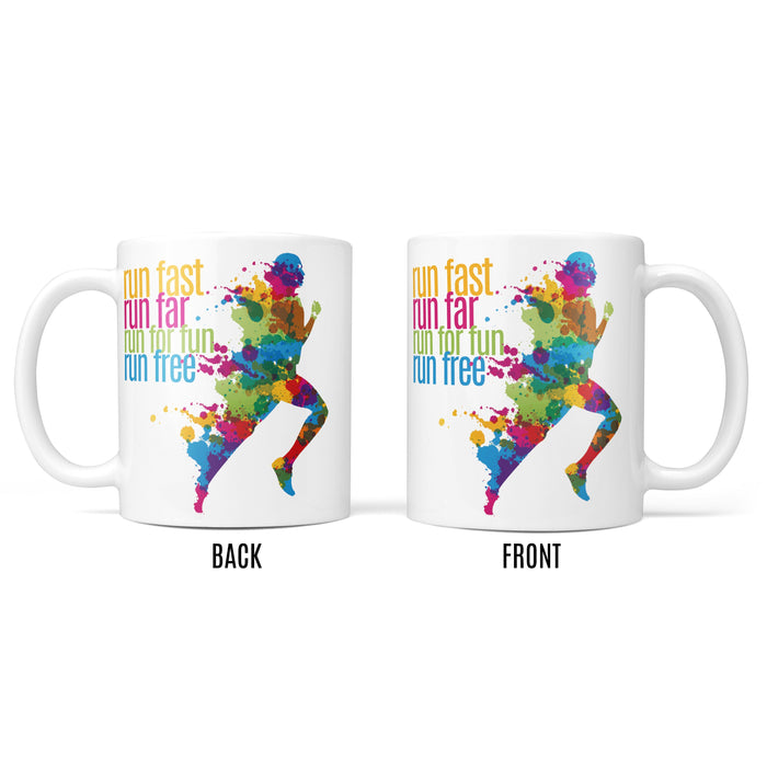 Motivational Gifts For Runner - MUG & FREE COASTER - Personalised Award For Running Fan Athlete Jogger - Pride Rainbow Positive 'Run Free'