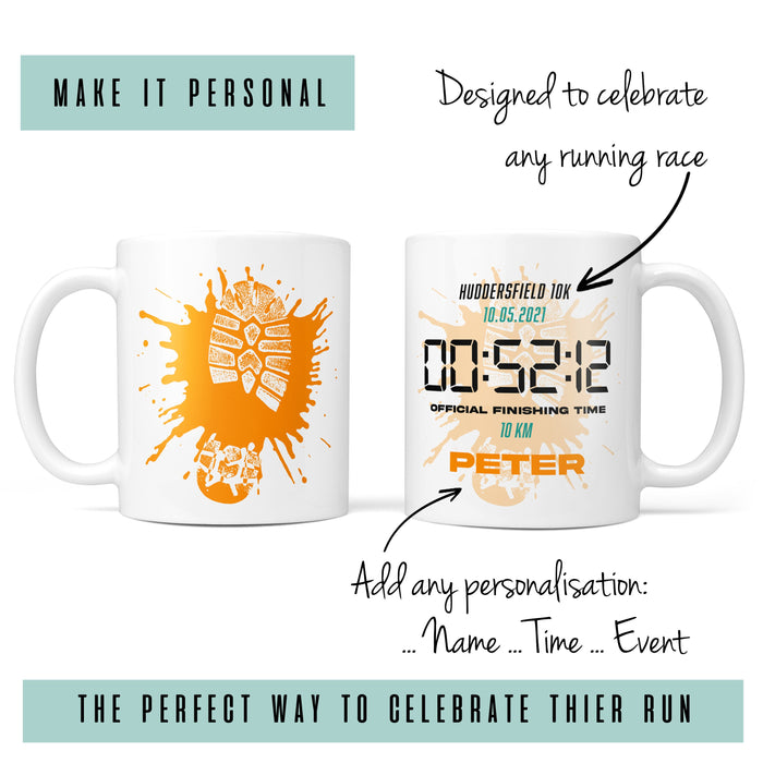 Personalised Running Gift - Mug & FREE COASTER - Timeless Gift for Runner - Celebrate a 5k 10km Half Marathon Result with a Custom Print