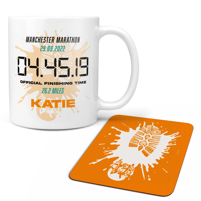 Personalised Running Gift - Mug & FREE COASTER - Timeless Gift for Runner - Celebrate a 5k 10km Half Marathon Result with a Custom Print