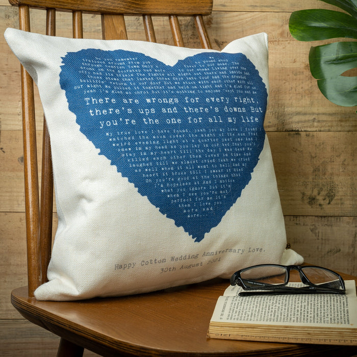 Personalized Birthday Gift Heart Design Pillow, 1st 2nd Wedding Anniversaries Any Song Words, Gift for Her or Him, Best Friend Gift, Decor