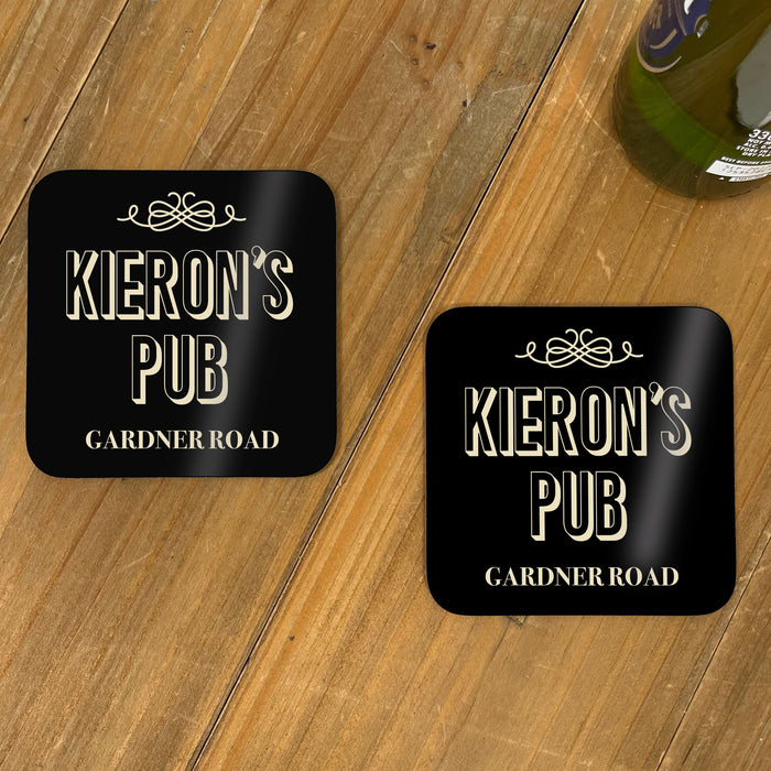 Personalised Home Bar Set Gift Idea for Dad - Fathers Day Gift - Custom Made Home Bar Accessories Traditional Pub Style Bar Mat Coasters