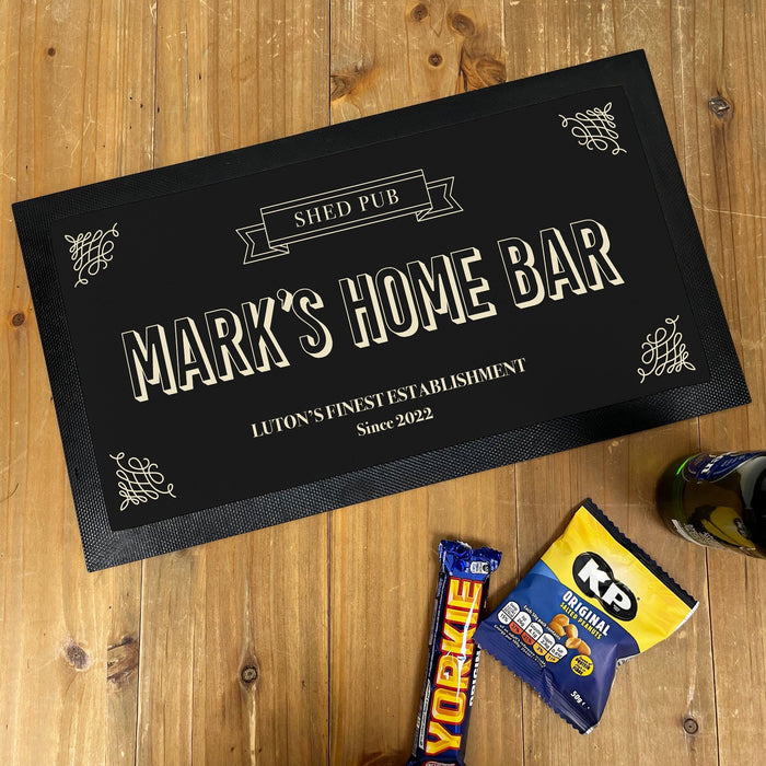 Personalised Home Bar Set Gift Idea for Dad - Fathers Day Gift - Custom Made Home Bar Accessories Traditional Pub Style Bar Mat Coasters