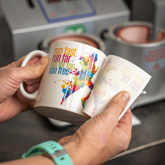 Motivational Gifts For Runner - MUG & FREE COASTER - Personalised Award For Running Fan Athlete Jogger - Pride Rainbow Positive 'Run Free'