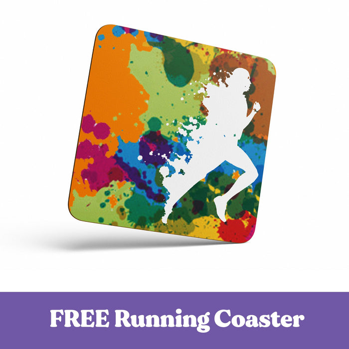 Motivational Gifts For Runner - MUG & FREE COASTER - Personalised Award For Running Fan Athlete Jogger - Pride Rainbow Positive 'Run Free'