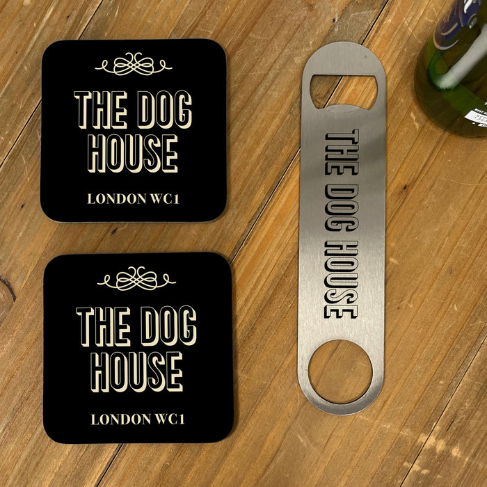 Personalised Home Bar Set Gift Idea for Dad - Fathers Day Gift - Custom Made Home Bar Accessories Traditional Pub Style Bar Mat Coasters