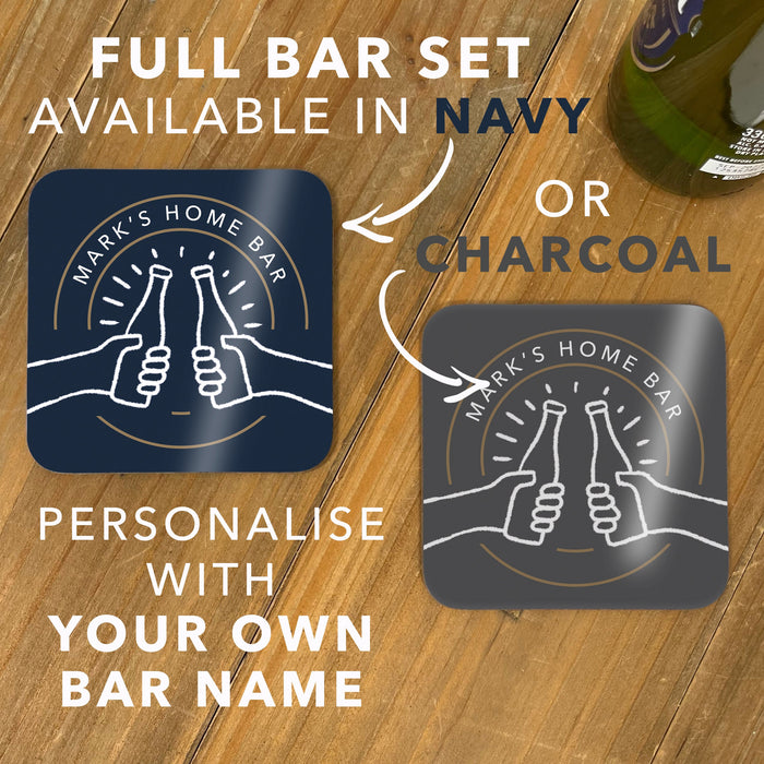 Customised Home Bar Set - Modern Gastro Pub Accessories Gift Ideas For Dad - Birthday Gifts for Him - Personalised Bar Sign & Bar Mat Father