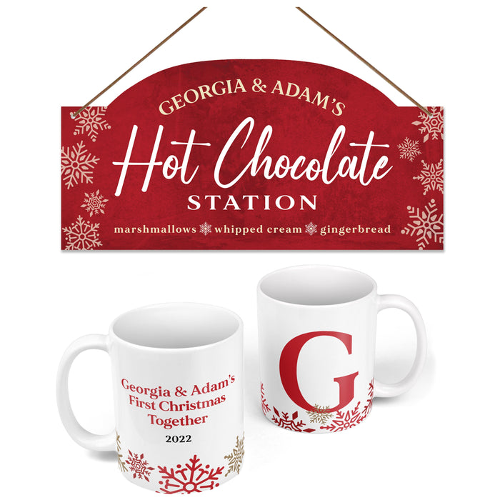 Hot Chocolate Station Gift Christmas Sign & Mugs | Personalised Hot Chocolate Mug Matching Adults and Kids | Family Hot Chocolate Gift Set