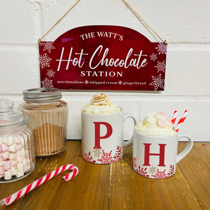 Hot Chocolate Station Gift Christmas Sign & Mugs | Personalised Hot Chocolate Mug Matching Adults and Kids | Family Hot Chocolate Gift Set