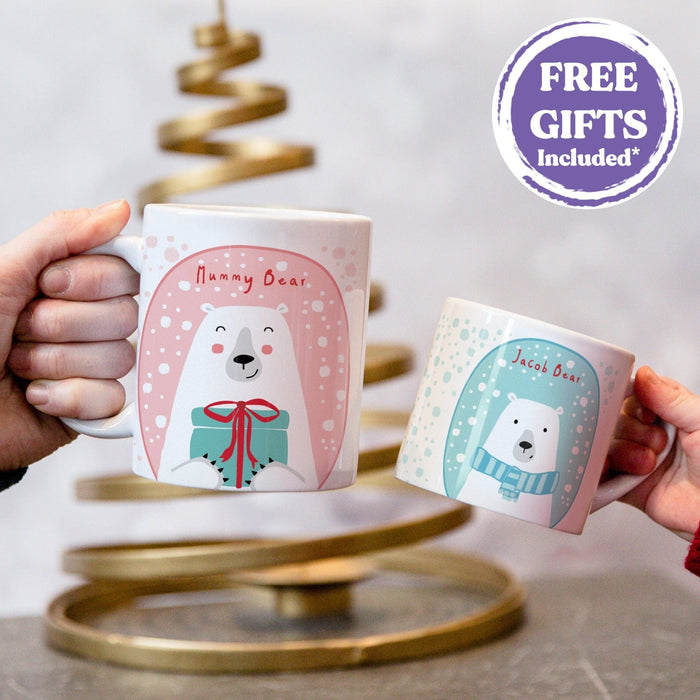 PERSONALISED Polar Bear Family Christmas Mugs Singles or Set  Stocking Stuffer, Xmas Eve Box Fillers or Twinning Xmas Gift for Mum, Dad