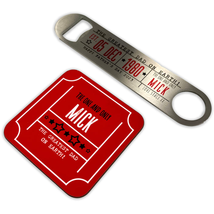 Father's Day Gift Personalised - Bottle Opener for Greatest Dad, Daddy, Grandad, Uncle, Husband - Any Name - Custom Cinema Ticket Print