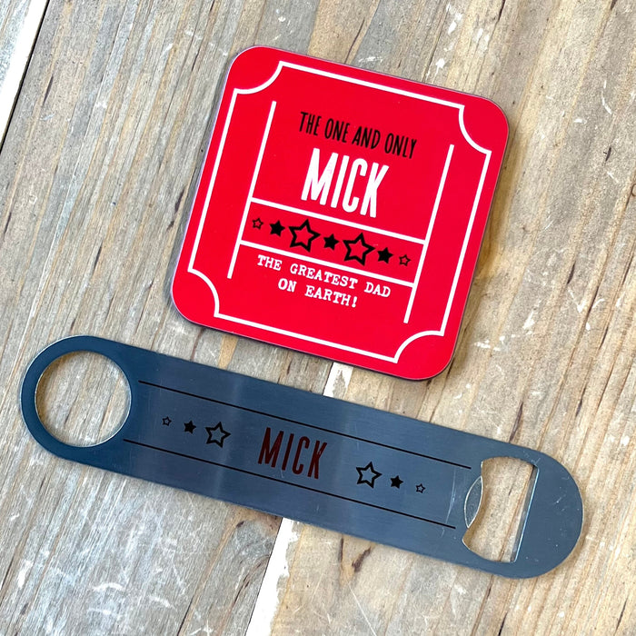 Father's Day Gift Personalised - Bottle Opener for Greatest Dad, Daddy, Grandad, Uncle, Husband - Any Name - Custom Cinema Ticket Print