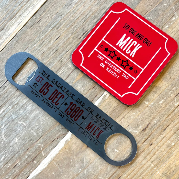 Father's Day Gift Personalised - Bottle Opener for Greatest Dad, Daddy, Grandad, Uncle, Husband - Any Name - Custom Cinema Ticket Print