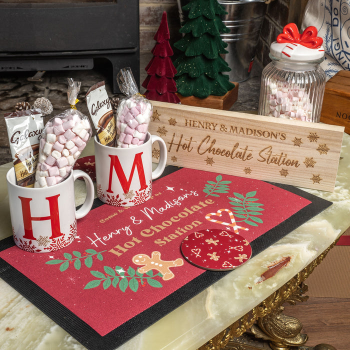 Personalised Hot Chocolate Station Perfect family Christmas Gift Set With Your Choice of Personalised Christmas  Mug & Engraved Sign Options