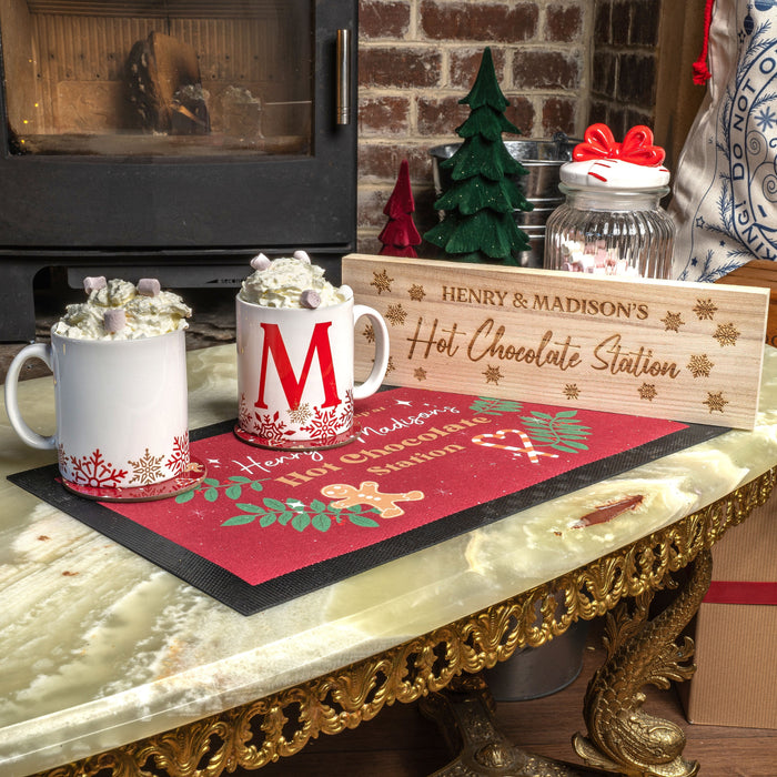 Personalised Hot Chocolate Station Perfect family Christmas Gift Set With Your Choice of Personalised Christmas  Mug & Engraved Sign Options