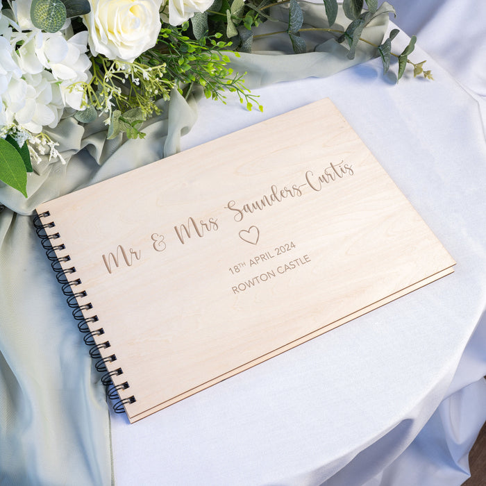 Custom Engraved A4 Wooden Wedding Guestbook for Reception or Bridal Shower