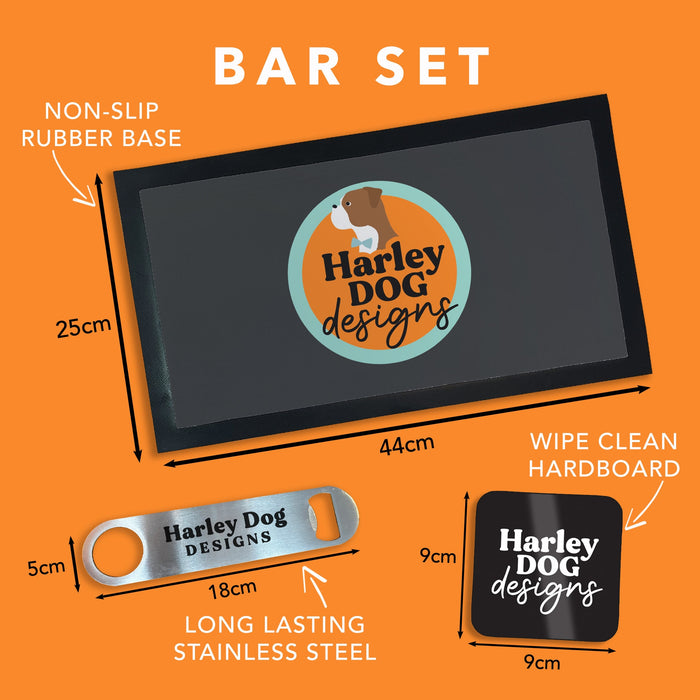 Customised Home Bar Set - Modern Gastro Pub Accessories Gift Ideas For Dad - Birthday Gifts for Him - Personalised Bar Sign & Bar Mat Father