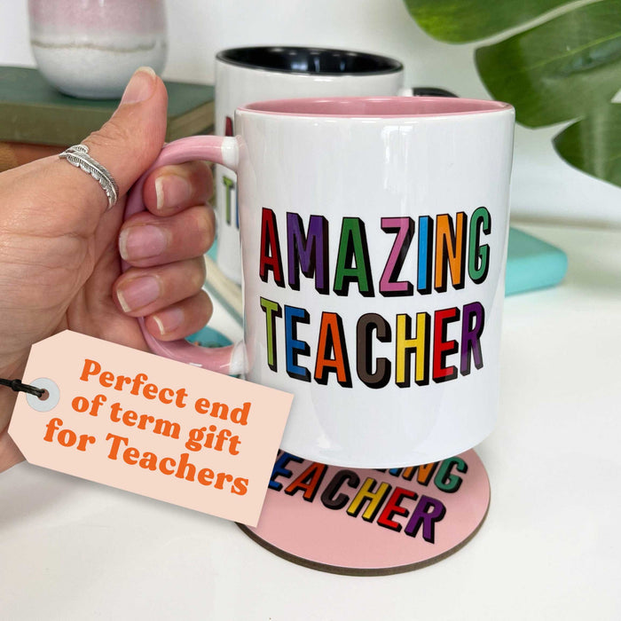 Personalised Amazing Teacher Gift Mug & Coaster - Thank You Teacher Gift - For First School, Primary, Middle School Teacher, Tutor, Lecturer