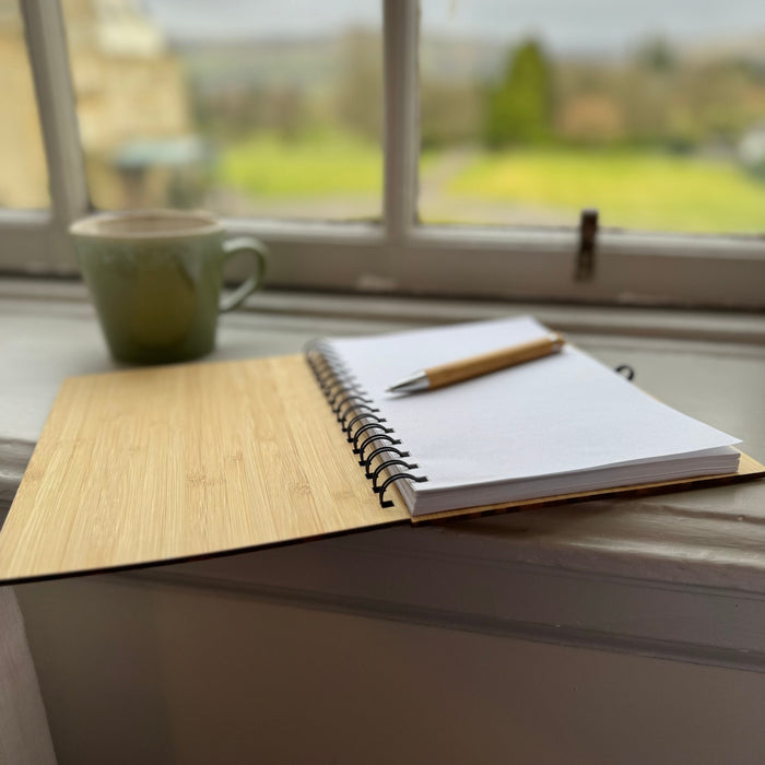 Personalised Bamboo Journal & Pen Set - Eco-Friendly Custom Engraved Notebook Gift for Writers and Planners