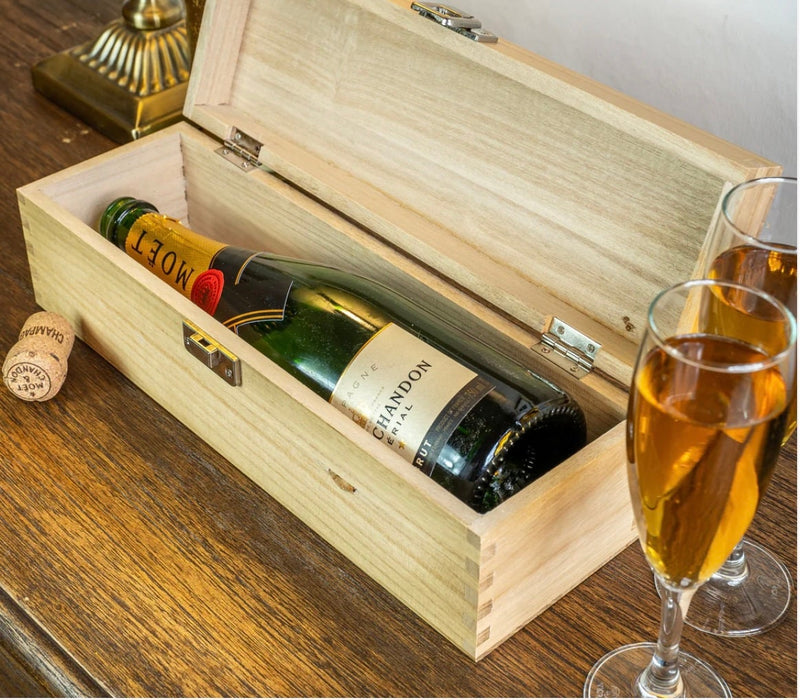 Custom Engraved Wooden Champagne Keepsake Box for Weddings and Celebrations