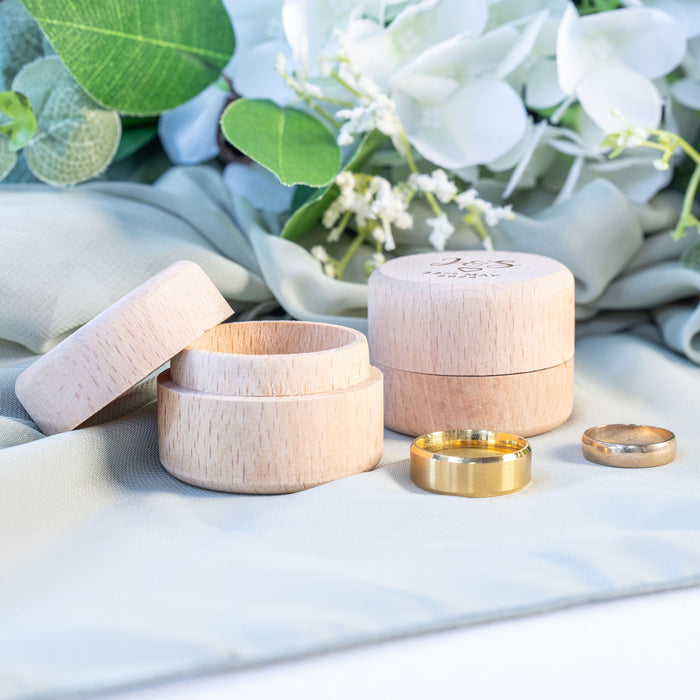 Personalised Round Wooden Ring Box for Weddings or Engagements