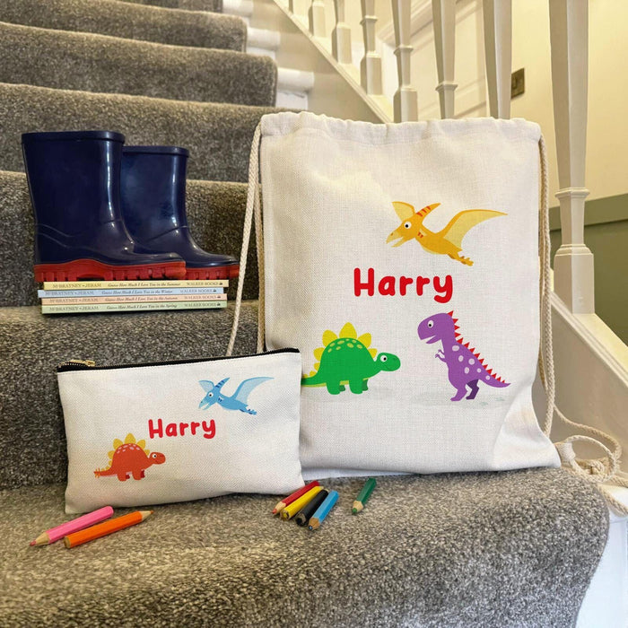 Personalised Dinosaur Drawstring Nursery/School Bags/PE Kit