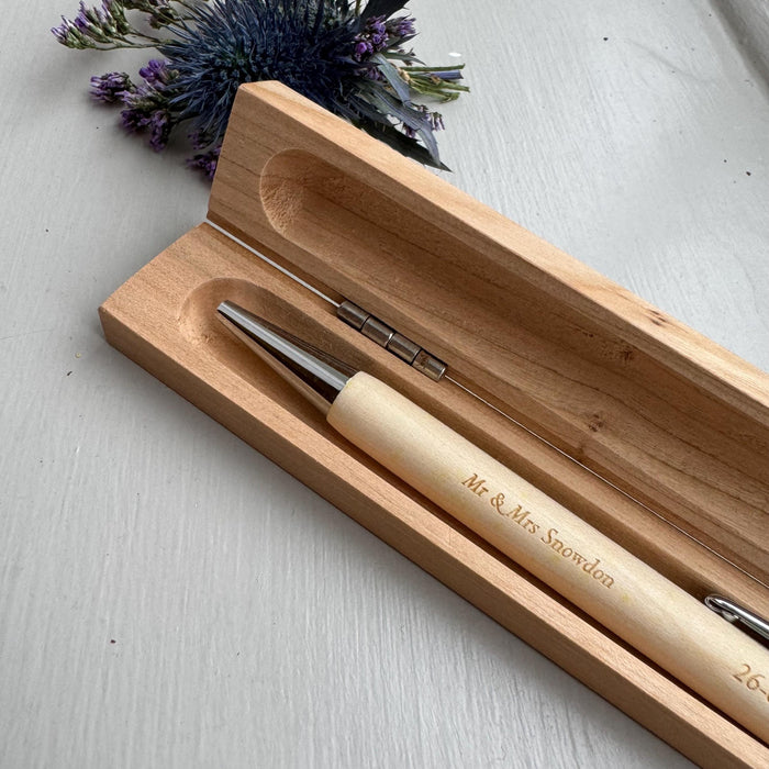 Personalised Boxed Beech Wood Engraved Wedding Pen Wedding Guest Book Pen